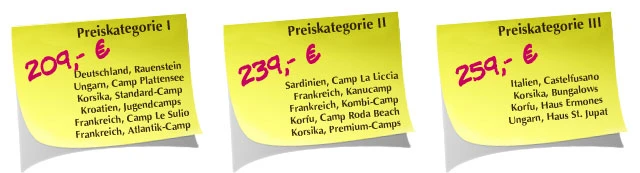 Drei Preiskategorien